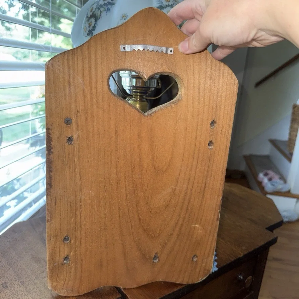 Vintage Wooden Wall Mount Hair Dryer Holder Curling Iron Organizer Heart Decor